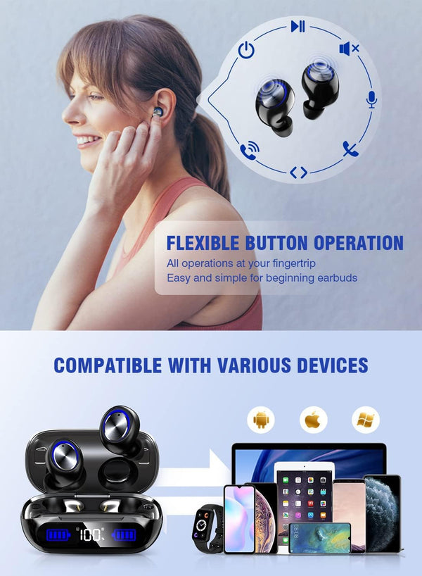 YIPUT Wireless Earbuds Bluetooth 5.3 Headphones 200 Hours Playtime with 2000Mah Charg Case,In Ear Headest Ip7Waterproof Noise Cancelling Built-In