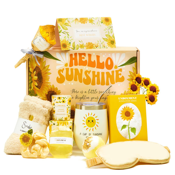 Sunflower Gifts for Women, Sending Sunshine Gift Basket, Get Well Soon for Sick Friend, Feel Better Care Package after Surgery Recovery, Thinking