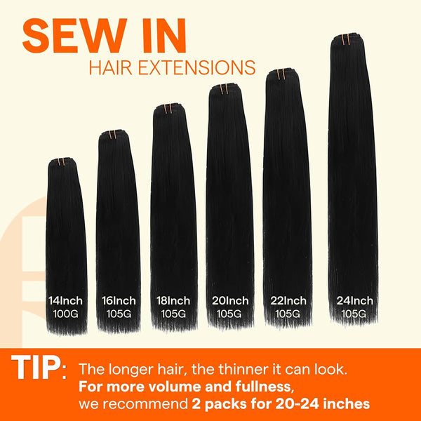 Full Shine Weft Hair Extensions Human Hair Jet Black Straight Human Hair Bundles For Women Sew In Hair Extensions Real Hair Weft Extensions Soft