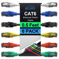 Cat6 Patch Cables 0.5 Foot (6 Pack), Cat 6 Ethernet Cable, 24AWG CCA Cord, UTP Network, Internet Cable, Compatible for PC, Routers, Switches,