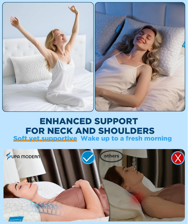 SUPA MODERN Cooling Bed Pillows for Sleeping 2 Pack Shredded Memory Foam Pillows Queen Size Set of 2, Adjustable Cool Pillow for Side Back Stomach