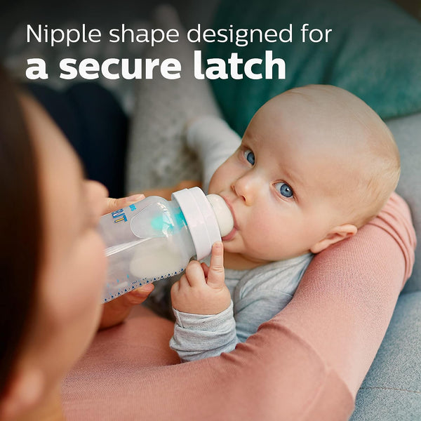 Philips Avent Anti-Colic Baby Bottle with AirFree Vent, Medium Flow 2 Nipple, 1m+, 9oz, 4 Pack, Clear, SCY703/04 Clear 4 Count (Pack of 1) 9 Ounce