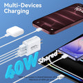 USB C Charger Block Multiple Ports Wall Charger Fast Phone Charging Blocks White 40W 2A+2C Ports