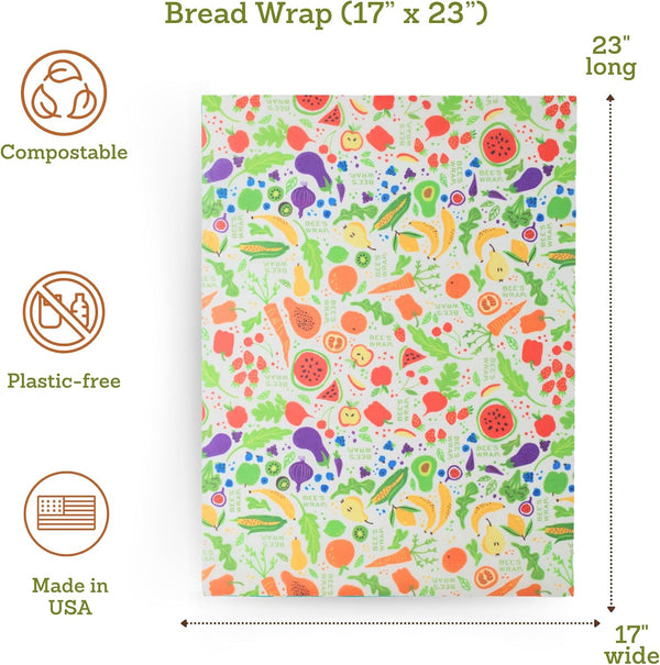 Bee's Wrap Beeswax Bread Wrap - Garden Party | Organic Beeswax Wraps - Plastic Free - Reusable Bread Storage - Sourdough, Artisan Loaves &