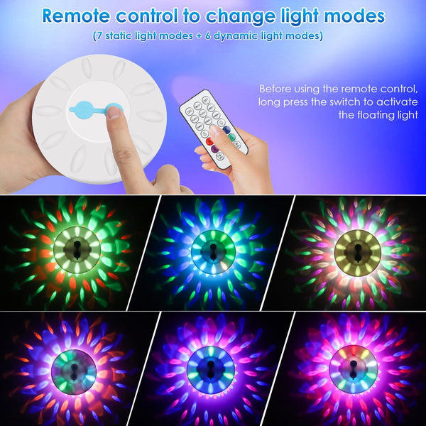 Floating Pool Lights with 6 Dynamic Lighting Effects, IP68 Waterproof, Rechargeable RGB Upper and Lower Color Changing for Inground Pools - 6 Pack