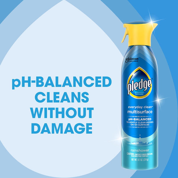 Pledge Ph-Balanced Multisurface Spray, Everyday Cleaner, Rainshower Scent, 9.7Oz (Pack of 3)