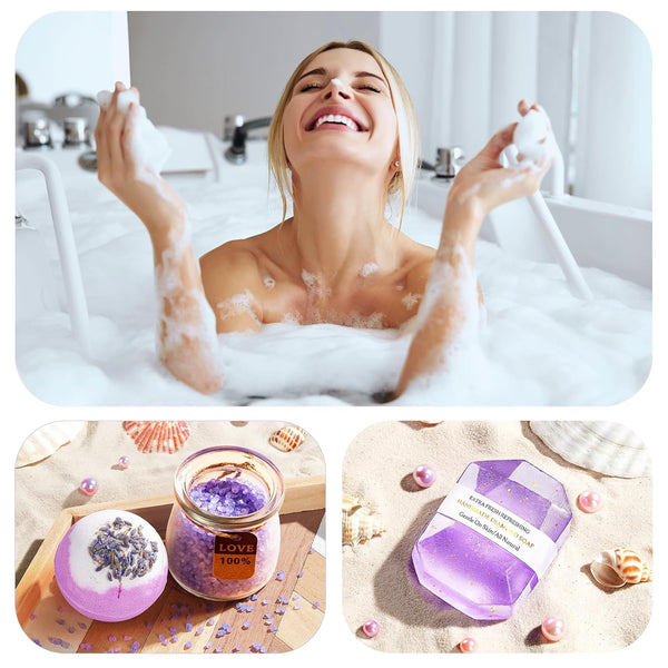 YFONG Spa Gifts for Women, Birthday Gifts for Women, Self Care Get Well Soon Gifts Basket for Mom, Wife, Girlfriend, Sister, Purple Gift Set for