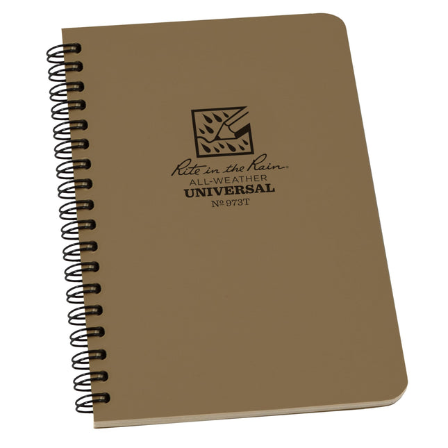 Rite in the Rain Weatherproof Side Spiral Notebook, 4.625" X 7", Tan Cover, Univ