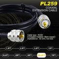 RG58 Coaxial Cable 49.2Ft, CB Coax Cable, UHF PL259 Male to Male Coaxial 50 Ohm Coax Low Loss for HF VHF CB Radio, Ham Radio, SWR Meter, Scanner,