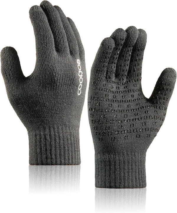 COOLJOB Warm Fleece Knit Winter Gloves for Men Women, Touch Screen Fingers, Non-slip Silicone Grip and Elastic Cuff X-Large (Pack of 1) Dark Gray