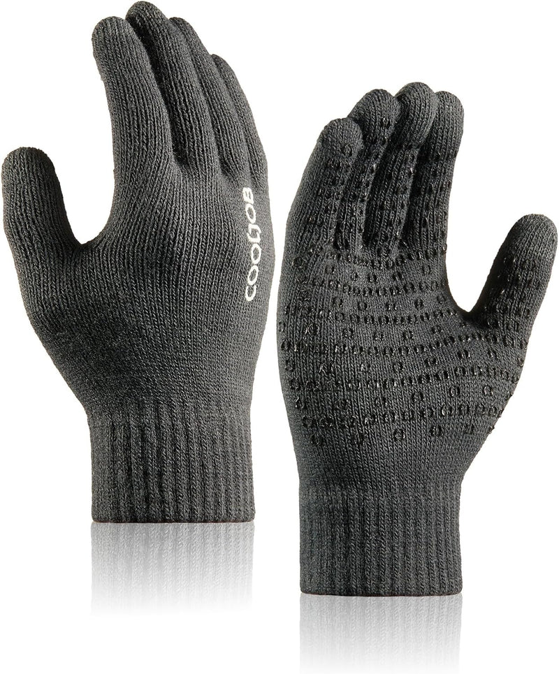 COOLJOB Warm Fleece Knit Winter Gloves for Men Women, Touch Screen Fingers, Non-slip Silicone Grip and Elastic Cuff X-Large (Pack of 1) Dark Gray