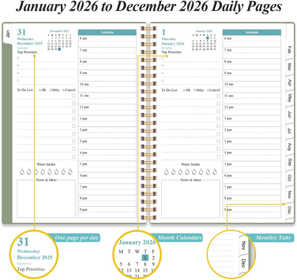 2025-2026 Daily & Monthly Planner - One Page per Day, Daily Planner 2025-2026 from Jul 2025 to Jun 2026, Planner 25-26 with 12 Monthly Tabs, 6.4