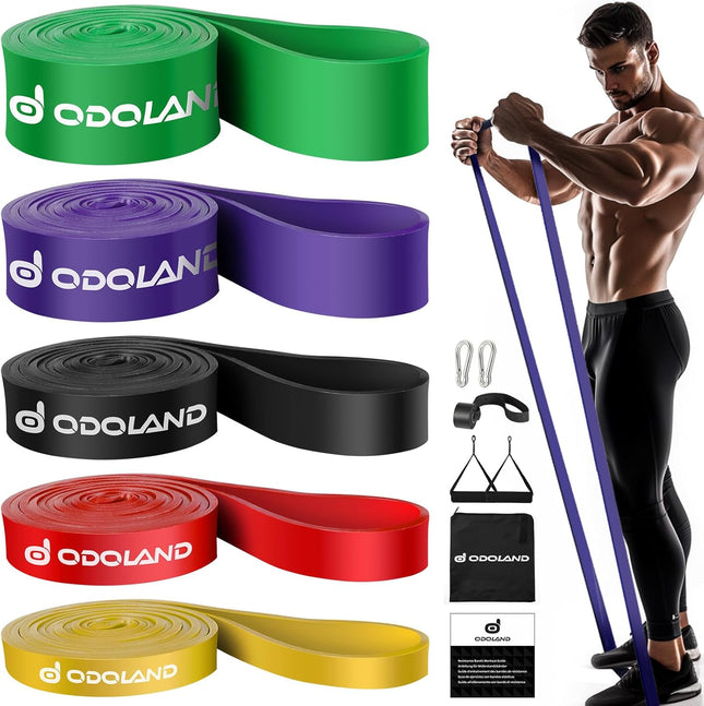 Odoland 5 Packs Pull Up Assist Bands, Pull Up Straps, Resistance Bands with Door Anchor and Handles, Stretch Mobility, P