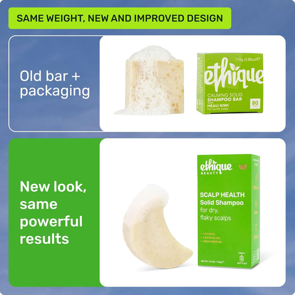 Ethique Scalp Health Shampoo Bar for Itchy, Dry, Flaky Scalps with Oatmeal - Plastic-Free, Vegan, Cruelty-Free, 3,88 Oz - Formerly Heali Kiwi