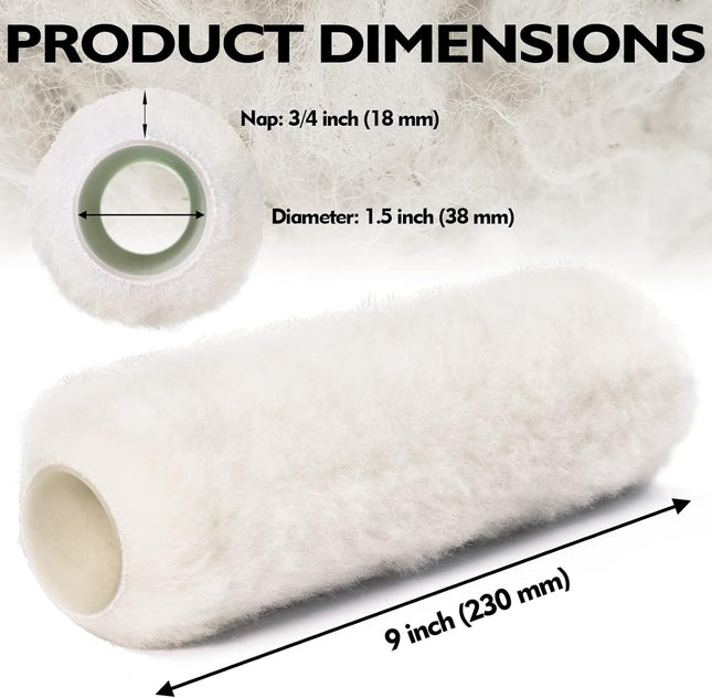 6Pcs Paint Roller Covers 9 Inch X 3/4" Nap, High Capacity Lambswool Roller Covers for Paint Rollers, Naps for Paint Roll