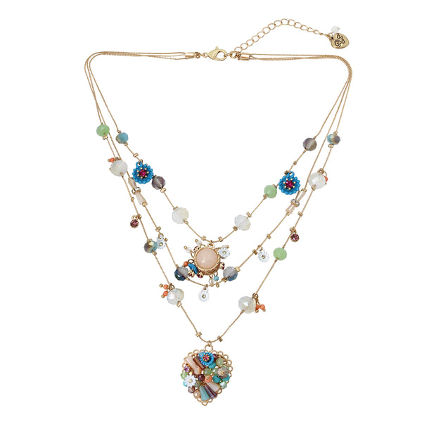 Betsey Johnson Womens Butterfly Charms Layered Necklace Heart Charms Multi/Gold One Size
