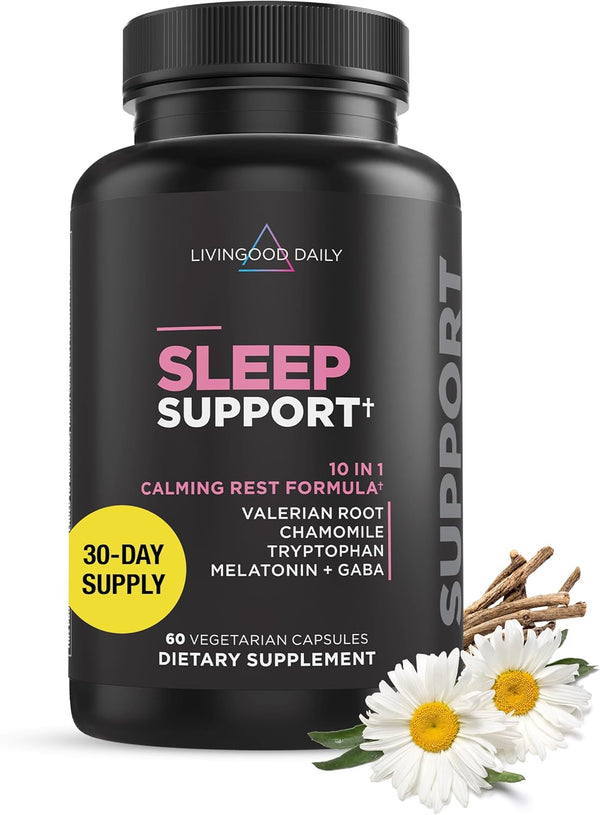 Livingood Daily Sleep Support, 5Mg Melatonin (60 Vegetarian Capsules) - Natural Sleep Aid for Adults - Sleeping Pills Supplement with Valerian