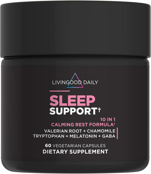 Livingood Daily Sleep Support, 5Mg Melatonin (60 Vegetarian Capsules) - Natural Sleep Aid for Adults - Sleeping Pills Supplement with Valerian
