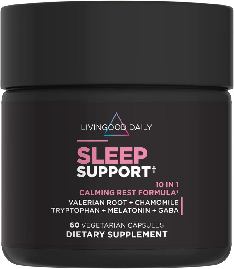 Livingood Daily Sleep Support, 5Mg Melatonin (60 Vegetarian Capsules) - Natural Sleep Aid for Adults - Sleeping Pills Supplement with Valerian