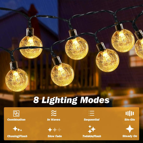 USOKYO Solar Lights Outdoor Waterproof, 2 Pack Total 120LED 72FT Solar String Lights for Outside with 8 Modes, Outdoor String Lights Crystal Globe