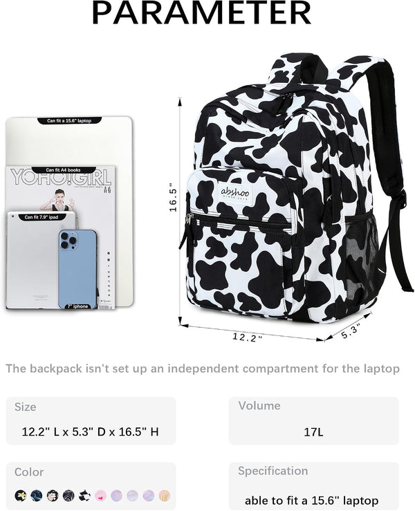 abshoo Classical Basic Cow Print Womens School Backpack For College Teen Girls Water Resistant Bookbag (Cow) Cow 16.5 Inc