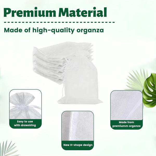 YunKo 50Pcs White Organza Bags 6X9 Inch Drawstring Mesh Party Favor Bag | 50pcs White 6x9inch Organza Bags, Drawstring Mesh Bags, Great for Gifts,