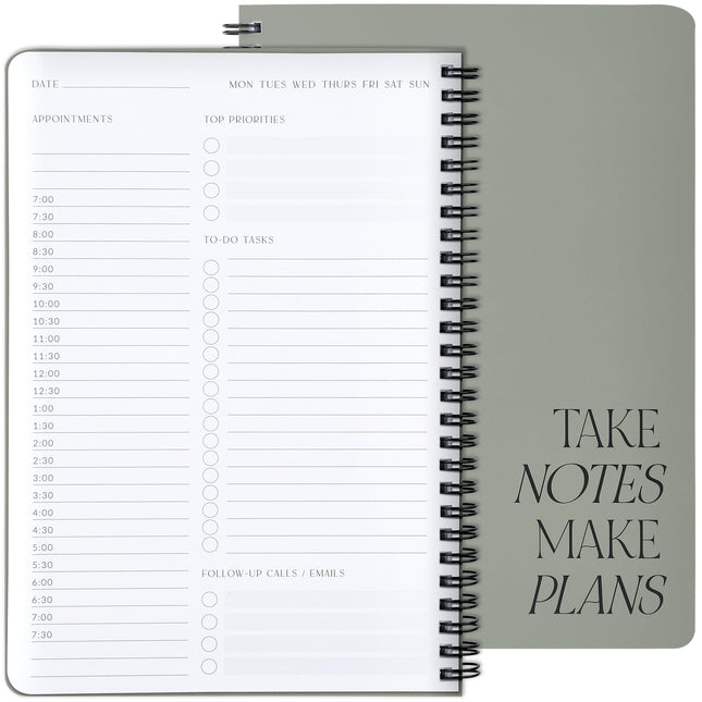 Beautiful Daily Planner and Notebook with Hourly Schedule - Aesthetic Spiral to 