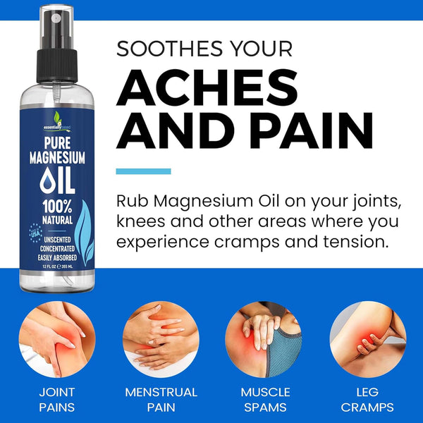 Pure Magnesium Oil Spray 12Oz - Topical Magnesium Spray for Sleep Extra Strength - Less Sting - Less Itch - 100% Natural and Organic Oil - Made in USA