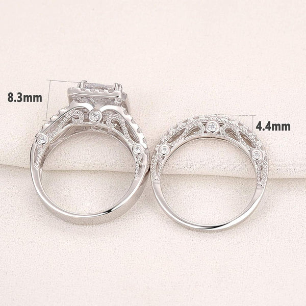 Wuziwen Wedding Ring Sets Princess Cut Engagement Rings for Women Sterling Silver Cubic Zirconia Moissanite Women's Bridal Ring Band Set