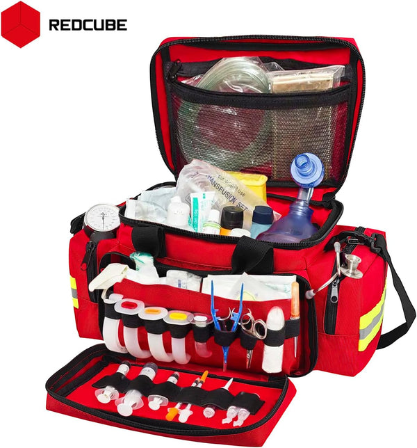 REDCUBE Emergency Bag - First Aid Bags Empty - First Responder Bag for Trauma, Professional Multiple Compartment Kit Carrier For Emergency Medical