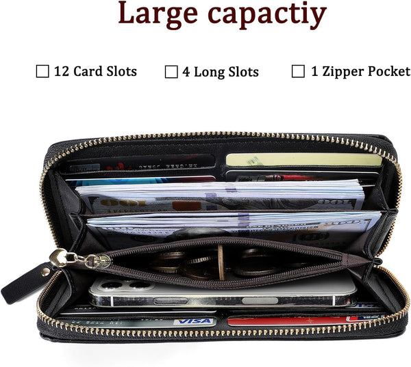 Women Wallet RFID Blocking Ladies Clutch Purses Long Wristlet Wallets for Women Dark Green