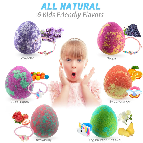 Easter Bath Bombs for Kids with Surprise Inside- Dino Egg Bath Bombs for Girls, 6 Pcs Bubble Bath Bomb, Dinosaur Bathbombs Gift Set, Unicorn