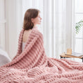 NEWCOSPLAY Super Soft Throw Blanket Pink Premium Silky Flannel Fleece 3D Ribbed Jacquard Lightweight Bed Blanket All Season Use (Pink Ribbed,