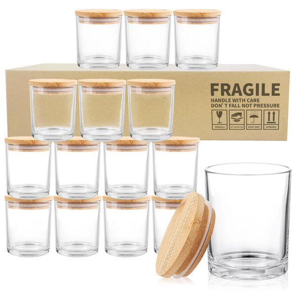 SUPMIND 15 Pack Glass Candle Jars, 7oz Clear Candle Containers with Bamboo Lids, Empty Candle Jars for Making Candles - Dishwasher Safe, 7 fl.oz 7