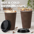 16 oz Insulated Disposable Paper Coffee Cups with Lids 50 Pack | Triple Ripple Wall Reduces Heat Transfer, Brown To Go Coffee Cup For Hot