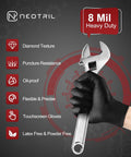 NEOTRIL 8 Mil Heavy Duty Disposable Nitrile Gloves with Diamond Texture Grip Rubber Gloves Latex & Powder Free Large Box of 50 / Black