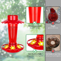 Fchstaer Plastic Hummingbird Feeders for Outdoors Hanging, 2 Pack 10 OZ Red Humming Bird Feeder with 6 Feeding Ports and Perch, Built-in Ant Moat,