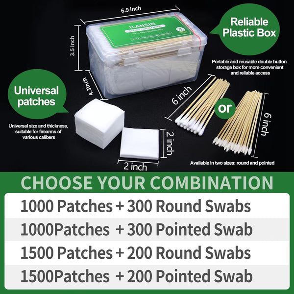 1700PCS gun cleaning supplies—1500PCS Gun Cleaning Patches +200PCS Gun Cleaning swabs,2"x2"Lint Free Gun Cleaning Rags,6"Long Cotton swabs for 9mm