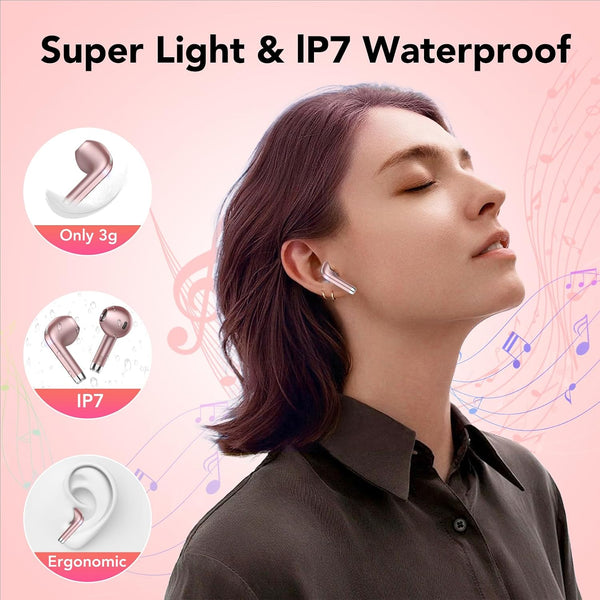 TIMU Wireless Earbuds, Bluetooth Headphones 5.3, 50H Playtime LED Display Deep Bass Ear Buds with 4 ENC Noise Cancelling Mic, IP7 Waterproof