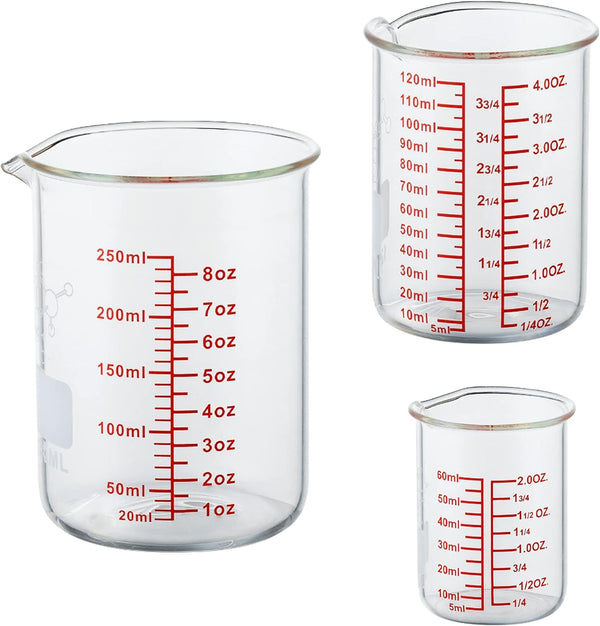 High Borosilicate Glass Measuring Cup Set-V-Shaped Spoutï¼Includes 60Ml(2Oz), 120Ml(4Oz), and 250Ml(8Oz) Glass Measuring Beaker for Kitchen or