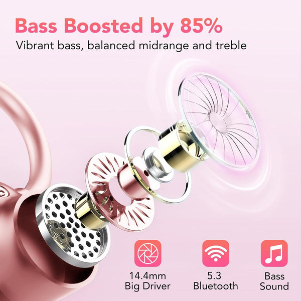 KT1 Wireless Earbuds V5.3, 120H Playtime, Bluetooth Earphones for Small Ear, IPX7 Waterproof Running Headphones, Deep Bass, over Ear Sport