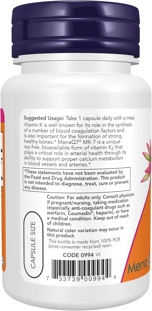 NOW Foods Supplements, Vitamin K2 (MK-7) 300 Mcg, Extra Strength, Supports Bone Health*, 60 Veg Capsules