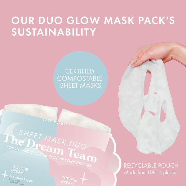ESW Beauty The Dream Team Face Mask Duo – Hydrating & Moisture Repair Skincare Set – Includes The Pink Dream & Blue Dream – Vegan, Cruelty-Free,