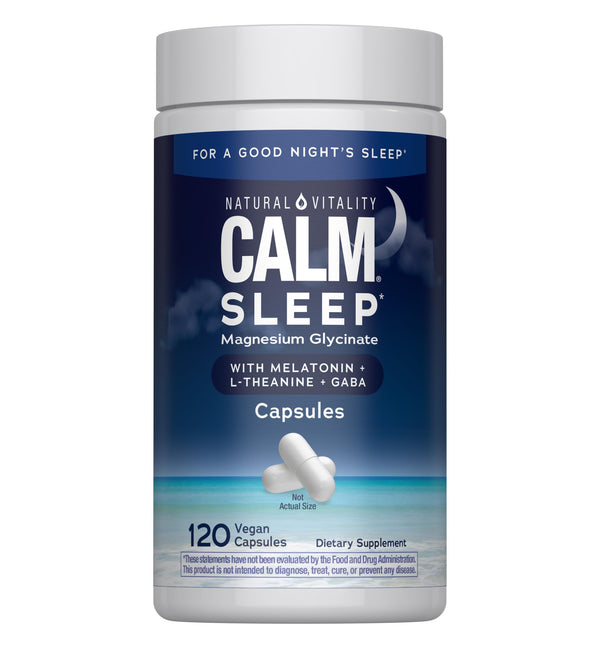 Natural Vitality Calm Sleep Magnesium Supplement, Melatonin & Magnesium Citrate, Sleep Aid Capsules, Gluten Free, Vegan, Non-Gmo, Helps the Body