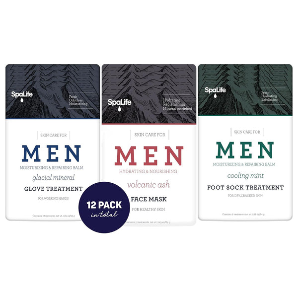 Spalife Men'S 12-Piece Spa Set: Repairing Hand Gloves for Dry Hands, Cooling Mint Foot Socks for Cracked Heels, and Moisturizing Face Mask