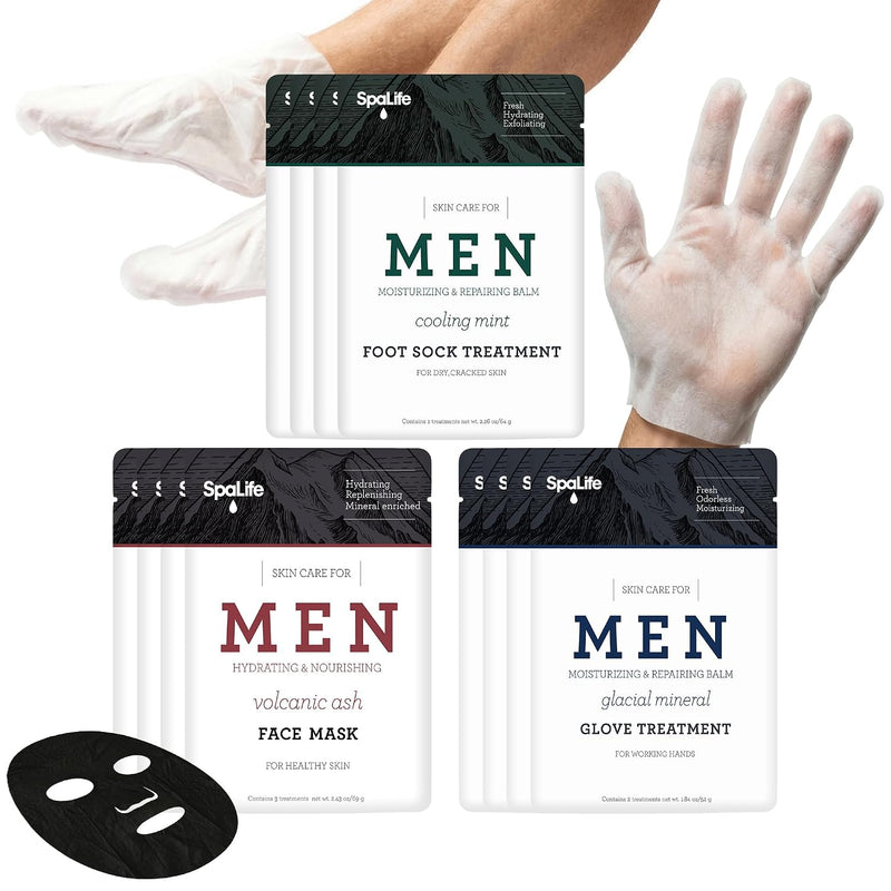 Spalife Men'S 12-Piece Spa Set: Repairing Hand Gloves for Dry Hands, Cooling Mint Foot Socks for Cracked Heels, and Moisturizing Face Mask