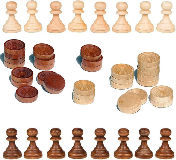 2 in 1 Chess Pieces Wood Chess Pieces + Checker Pieces Without Board (3.5 inches)