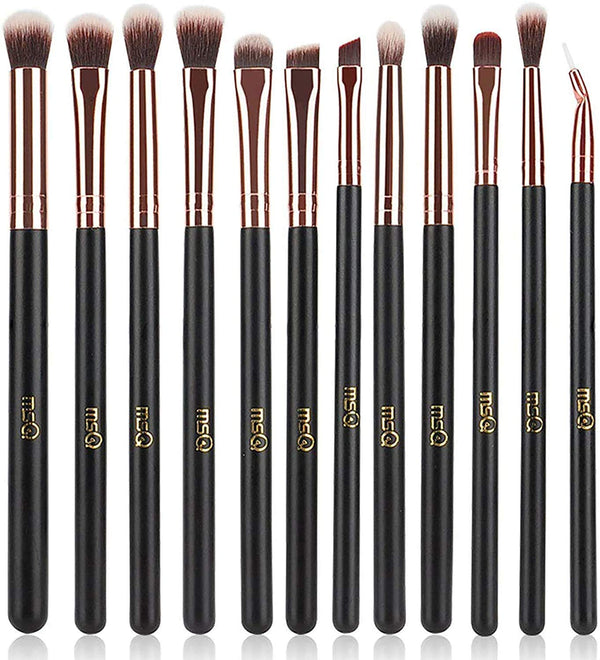 MSQ Eye Makeup Brushes 12Pcs Rose Gold Eyeshadow Makeup Brushes Set with Soft Synthetic Hairs & Real Wood Handle for Eyeshadow, Eyebrow, Eyeliner,
