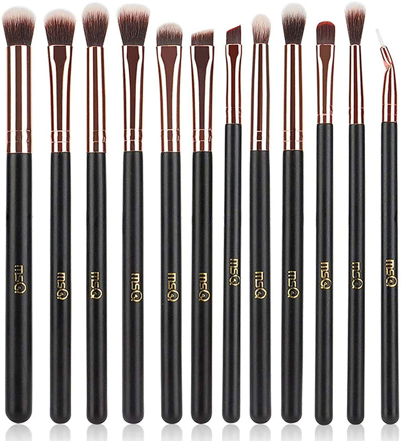 MSQ Eye Makeup Brushes 12Pcs Rose Gold Eyeshadow Makeup Brushes Set with Soft Synthetic Hairs & Real Wood Handle for Eyeshadow, Eyebrow, Eyeliner,