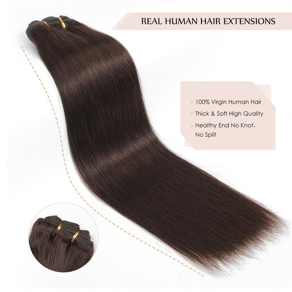 Sisily Clip in Hair Extensions Real Human Hair, 14 Inch 130G, Dark Brown, 100% Brazilian Remy Human Hair Clip in Extensions Soft Straight 7Pcs per